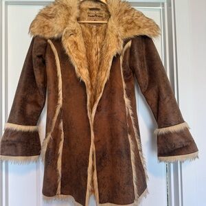 Faux Fur Trimmed Brown Coat